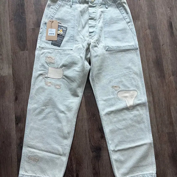 [BUNJANG] Eastlogue 26SS Bleached Indigo Damaged Fatigue Pants / 급처가격)26ss 이스트로그 데미지 퍼티그 팬츠 블리치드인디고