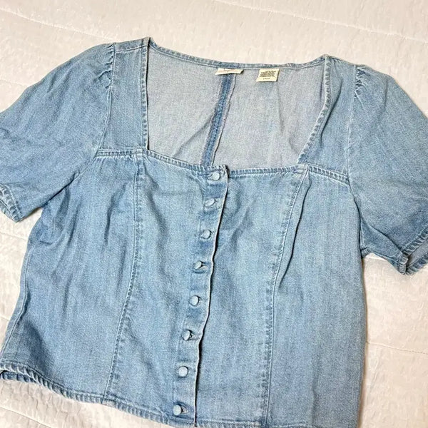 [BUNJANG] Levi's Denim Square Neck Puff Blouse - Size S / 리바이스 데님 스퀘어넥 퍼프 블라우스 S