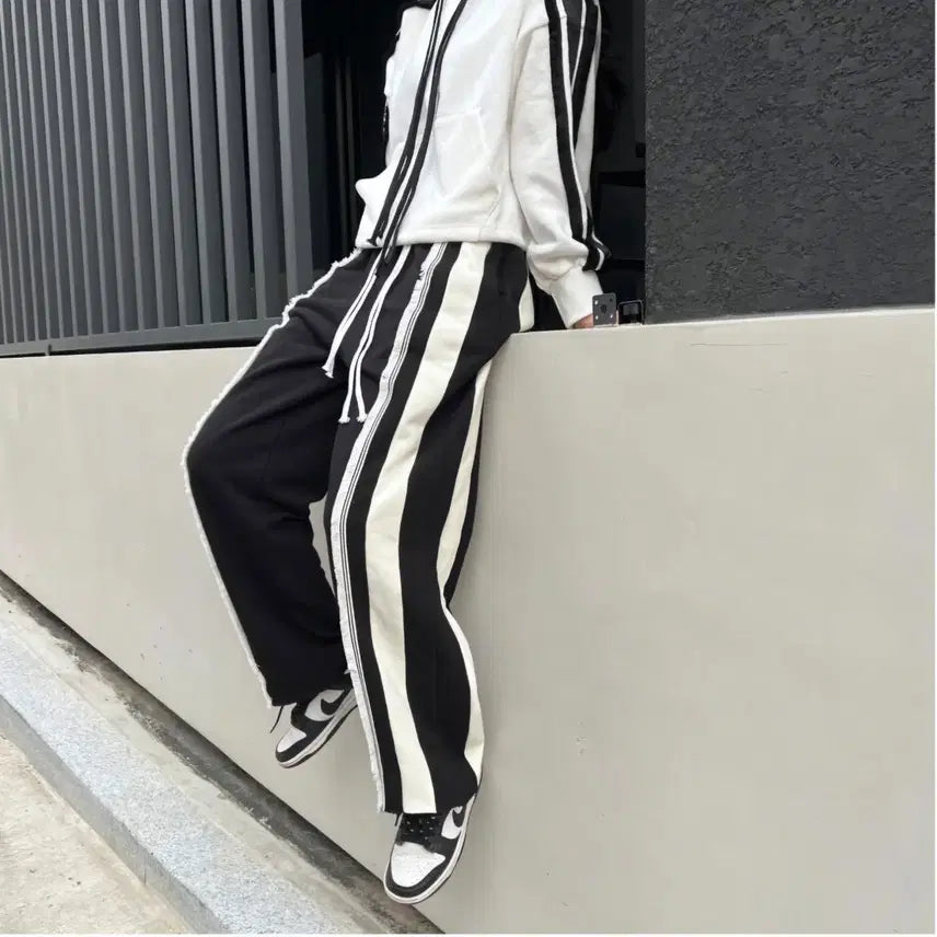 [BUNJANG] Two-Tone Tassel Wide Cotton Pants / (행사)간절기 테슬 투톤 와이드 면팬츠