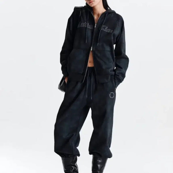 [BUNJANG] Matinkim Dark Grey Suede Wide Sweatpants / 마땡킴 다크 그레이 스웨이드 와이드 스웨트팬츠 S사이즈
