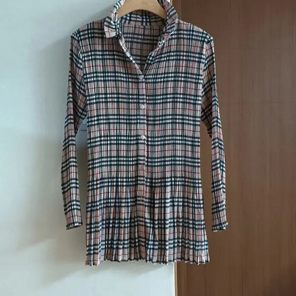 [BUNJANG] Premium Checkered Pleated Shirt - Free Size / 고급스런 체크 패턴 플리츠 셔츠 free
