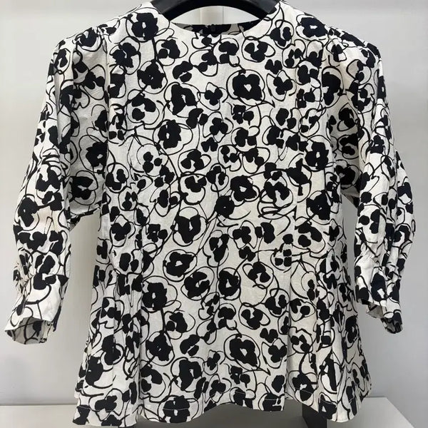 [BUNJANG] Black Flower Blouse Size 55 / 블라우스 55사이즈