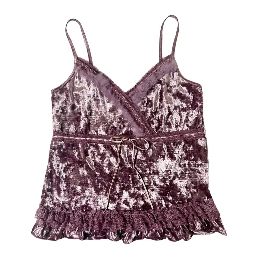 [BUNJANG] Purple Velvet Fur Sleeveless Cropped Top / 보라 벨벳 퍼 슬리브리스 나시 로걀탑 히메갸루 오네갸루