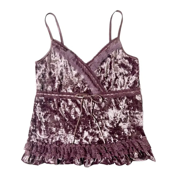 [BUNJANG] Purple Velvet Fur Sleeveless Cropped Top / 보라 벨벳 퍼 슬리브리스 나시 로걀탑 히메갸루 오네갸루