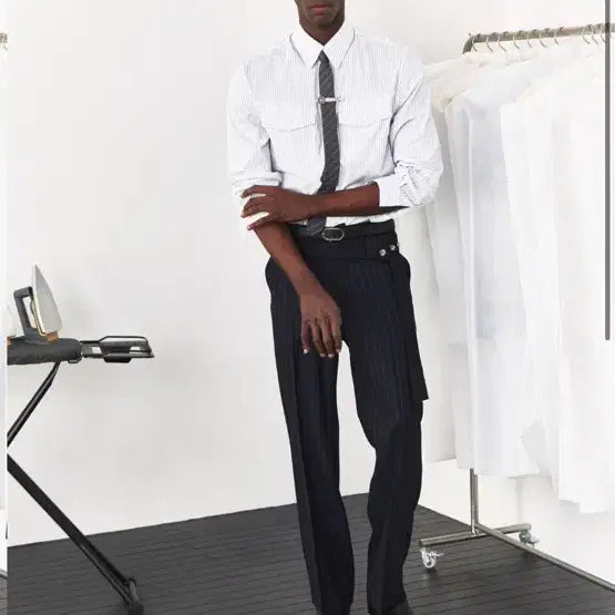 [BUNJANG] Wavy ness Wool Slim Tie Grey Stripe / 웨이비니스 울 슬림 타이 크레이 스트라이프