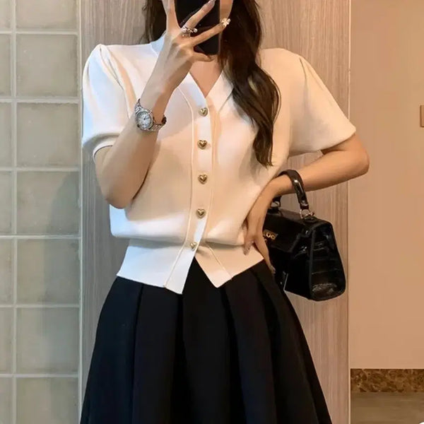 [BUNJANG] Chic Short-Sleeve Knit Cardigan / 세련 반팔 니트 가디건 .새상품.