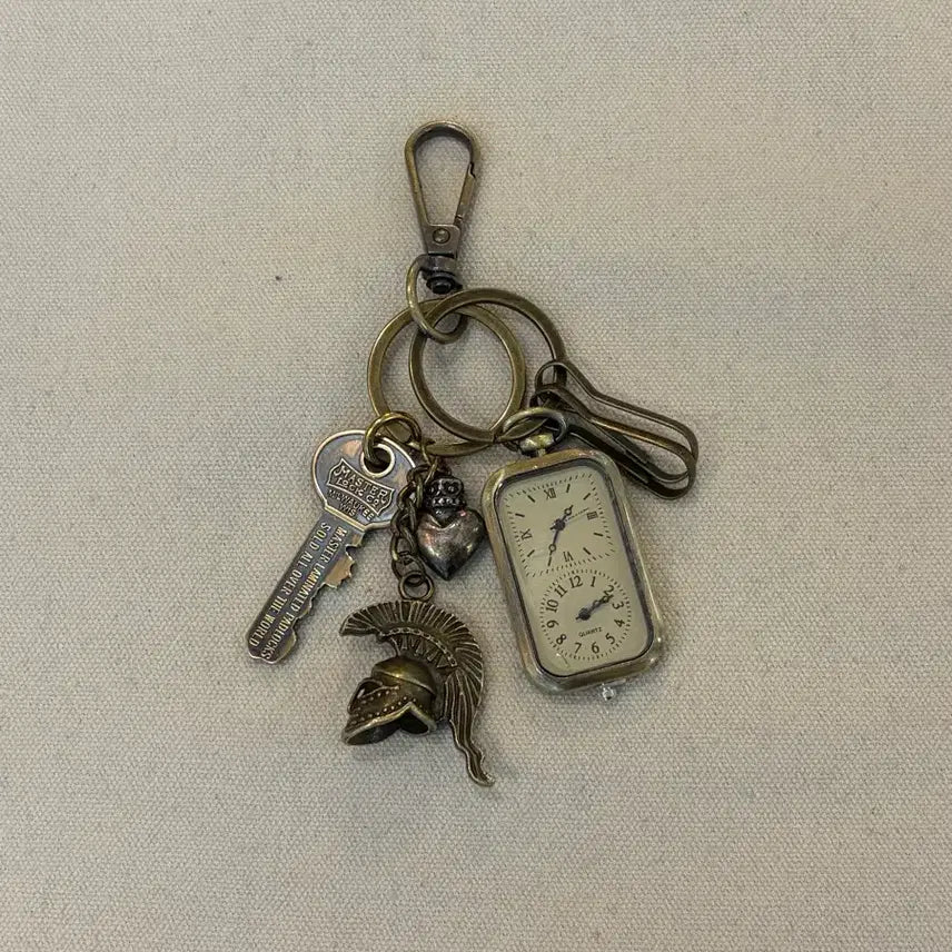 [BUNJANG] Vintage Bronze Multi-Charm Watch Keychain / 빈티지 브론즈 멀티 참 시계 키링