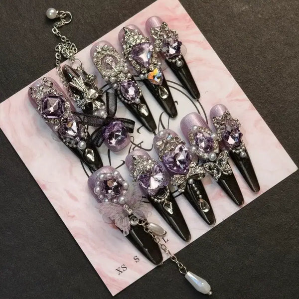 [BUNJANG] Handmade Gothic Lolita Nails (Jirai Kei) / 디자이너 고스로리 양산형지뢰계 수제네일팁 멘헤라얀데레 양지뢰