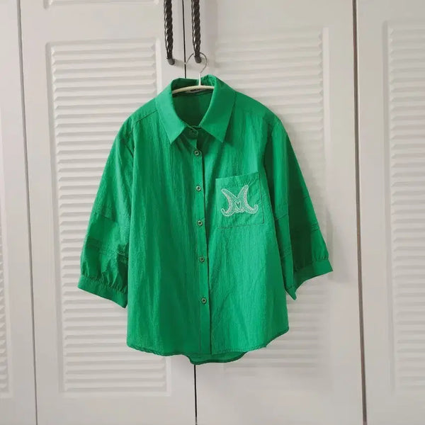 [BUNJANG] studio.AG Green M Embroidery Shirt / studio.AG 그린 M자수 셔츠( 새상품)