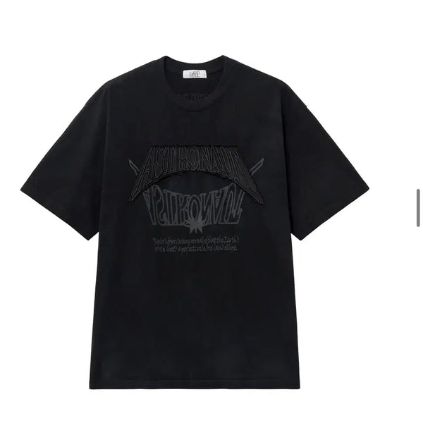 [BUNJANG] ELMOUDE ASTRO Patchwork Pigment Dye Half T-shirt Black / 엘무드 ASTRO 패치워크 피그다잉 하프 티셔츠 블랙 (48)