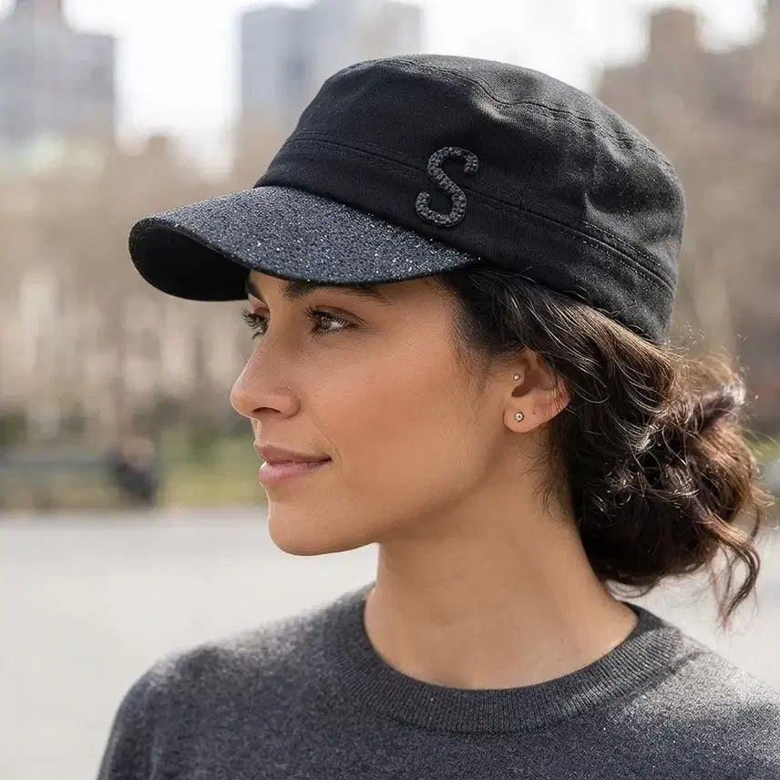 [BUNJANG] SMB Sequin 'S' Point Black Military Cap / SMB 스팽글 S 포인트 검정 군모모자  free. 후면조절스트랩
