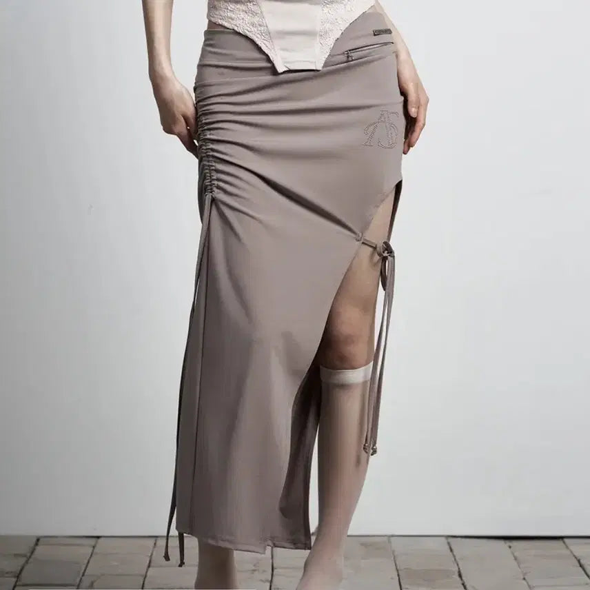 [BUNJANG] As You Are Cutting Ribbon Long Skirt Ash Beige / 애즈유아 커팅 리본 롱 스커트 애쉬 베이지