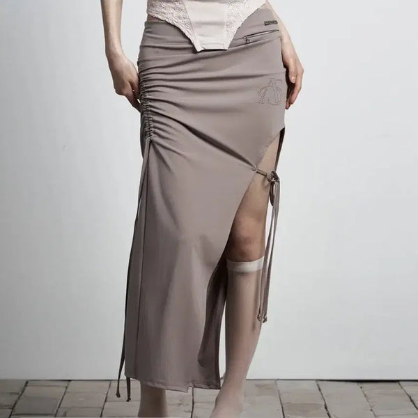 [BUNJANG] As You Are Cutting Ribbon Long Skirt Ash Beige / 애즈유아 커팅 리본 롱 스커트 애쉬 베이지