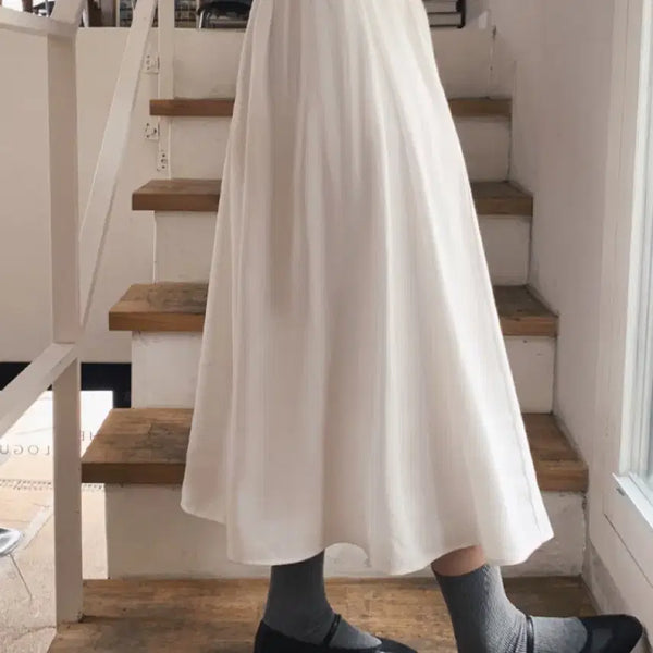 [BUNJANG] White Long Flare Skirt / 긴 플레어 스커트 화이트