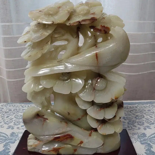 [BUNJANG] Carved Jade Bird and Flower Ornament / 옥 조각 새꽃 장식품
