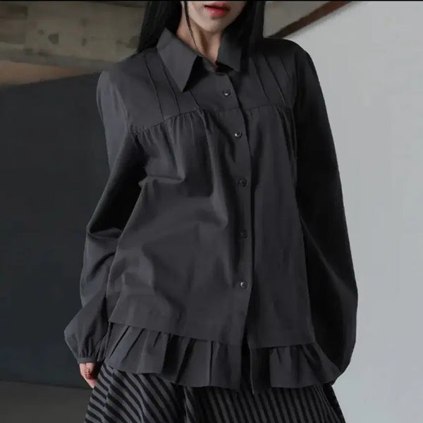 [BUNJANG] Binaryone Cher Frill Shirt Charcoal / 바이너리원 체르 프릴셔츠 차콜