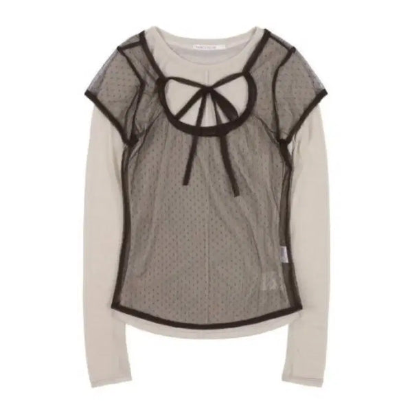 [BUNJANG] Fancy Club 3-Way Dot Layered Long Sleeve (Beige) / FANCY CLUB 3-WAY 도트 레이어드 롱슬리브 (BEIGE)
