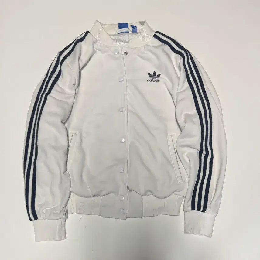 [BUNJANG] Adidas Women's Trefoil Big Logo Bomber Zip-Up Jersey Jacket M / 희귀!! 여성 아디다스 삼선 뒷 빅로고 봄버 집업 져지 자켓 M