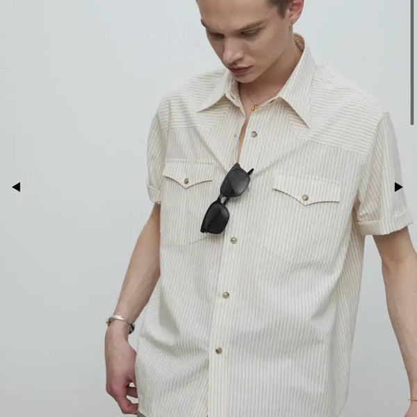 [BUNJANG] Tonywack Low-Cut Ivory Stripe Short-Sleeve Shirt XL / 토니웩 로우컷 아이보리 스트라이프 반팔 셔츠 XL