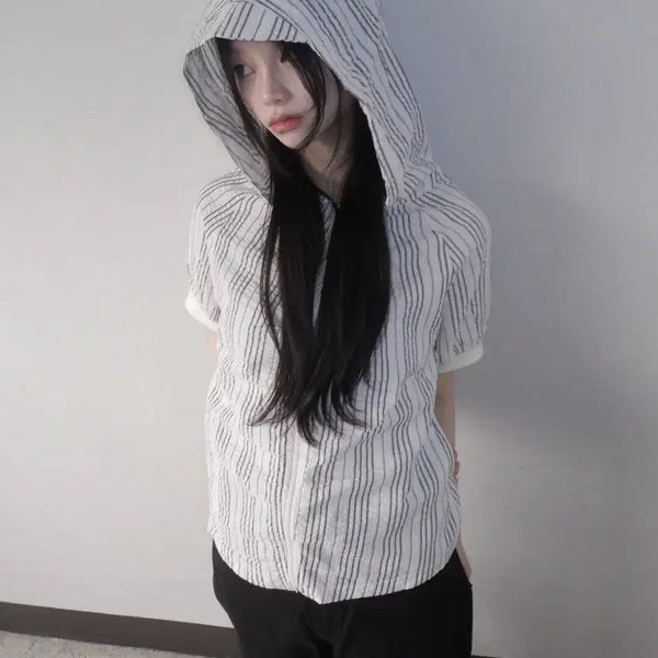 [BUNJANG] Jellena Cap Short-Sleeve Hoodie Zip-Up (Summer Version) / 젤레나 캡 후드 집업 여름용 반소매집업