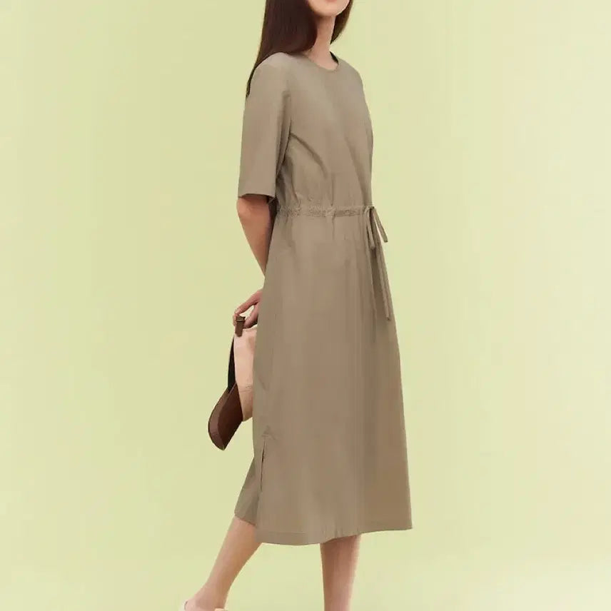 [BUNJANG] Beanpole Ladies 21SS Linen Blend Half-Sleeve Dress Beige L / 빈폴 레이디스 21년 바스락 반팔 원피스 하객룩 베이지 결혼식 스트링 L