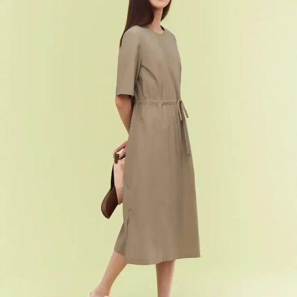 [BUNJANG] Beanpole Ladies 21SS Linen Blend Half-Sleeve Dress Beige L / 빈폴 레이디스 21년 바스락 반팔 원피스 하객룩 베이지 결혼식 스트링 L