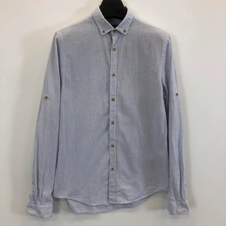 [BUNJANG] Zara Linen Roll-Up Shirt - Blue, Size M / 자라 린넨 롤업셔츠 M 블루