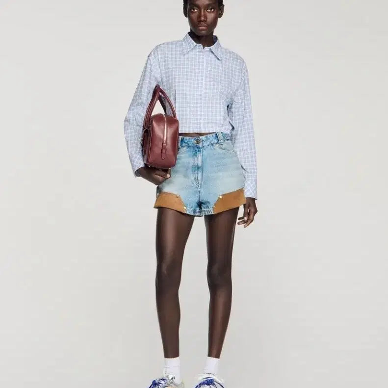 [BUNJANG] Sandro Check Crop Shirt / (미시착 삭상품) 산드로 체크 크롭 셔츠