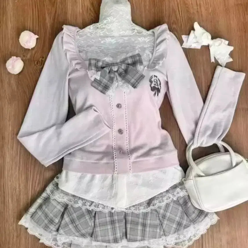 [BUNJANG] Pink Purple Check Frill Blouse / 핑크 퍼플 체크 프릴 블라우스 양지뢰