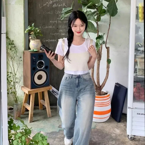 [BUNJANG] Dayroze Cropped Layered Bustier Tank Top (Sky Blue) / 데이로제 크롭 레이어드 뷔스티에 나시(소라색)