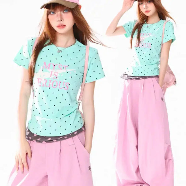 [BUNJANG] Mint Pink Polka Dot Training Set-up / 민트 핑크 도트 셋업 졸업사진 갸루