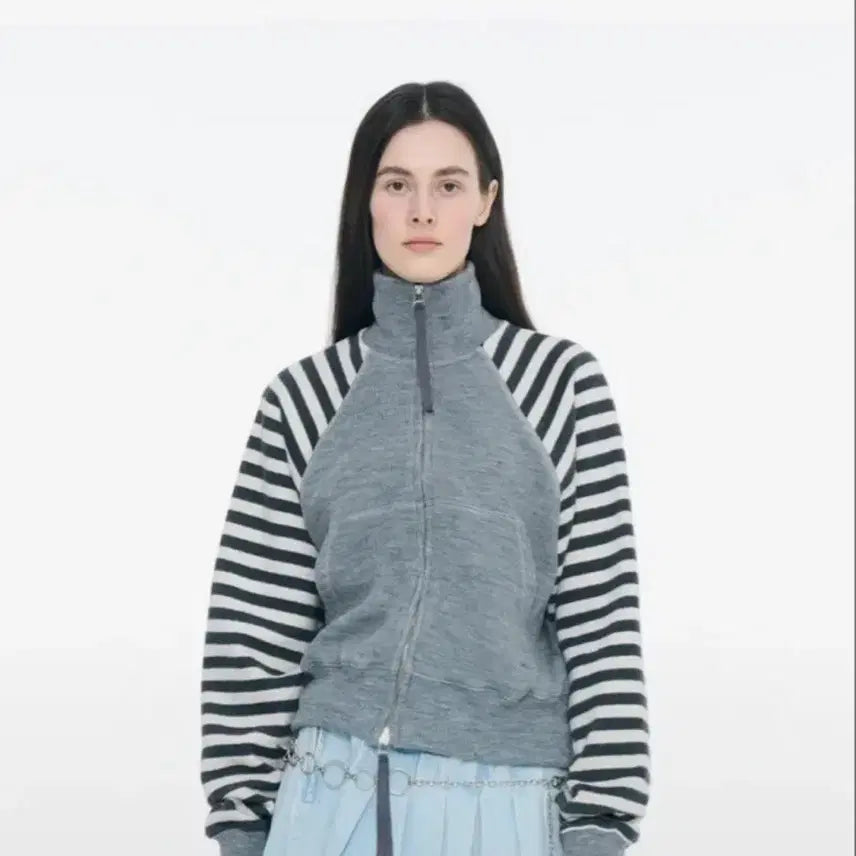 [BUNJANG] Partamento Women's Striped Knitted Zip-Up Jumper - Melange / 파르티멘토 우먼/ 스트라이프 니티드 집업 점퍼_멜란지