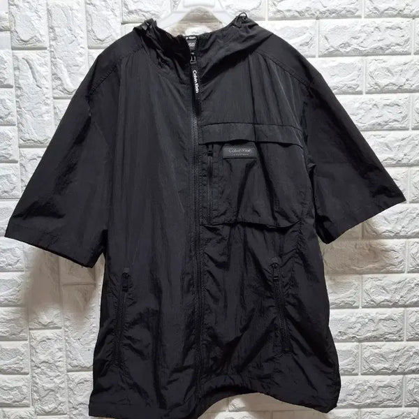 [BUNJANG] Calvin Klein Short Sleeve Windbreaker Hoodie Jacket Black XXL / 캘빈클라인 반팔 바람막이 후드 자켓 블랙