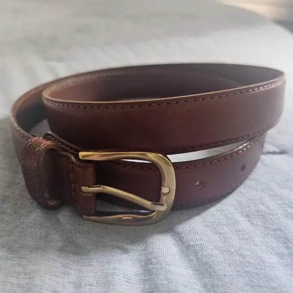[BUNJANG] Leather Belt with Gold Buckle, Brown, 97cm Length, 2cm Width / 가죽 금장브라운벨트 총길이97 폭2센티