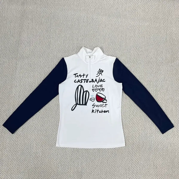 [BUNJANG] Castelbajac Women's Golf Half-Zip Long Sleeve T-Shirt / 까스텔바작 여성 골프 반집업 긴팔 티셔츠 90