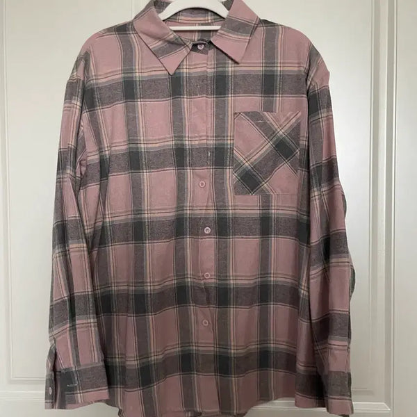 [BUNJANG] Pink Check Oversized Shirt / 오버핏 핑크체크 셔츠 남방