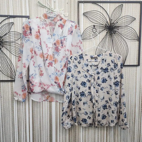 [BUNJANG] H&M Floral Chiffon Blouse & Elegance Beige Blouse Set (Size M) / H&M+엘레강스 블라우스 2벌 드려요. S~M가능