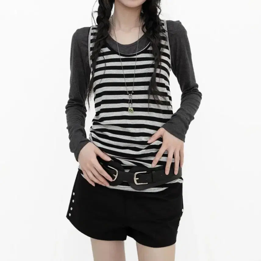 [BUNJANG] Tilde Seoul Recl Striped Long Tank Top - Black / 틸데서울 레클 단가라 롱 나시 티
