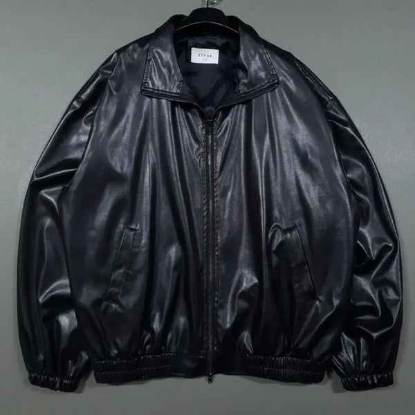[BUNJANG] ETHOS Dark Brown Leather Oversized Blouson Bomber Jacket / 실측 2XL) ETHOS 에토스 오버핏 레더 블루종 봄버 자켓 다크브라운