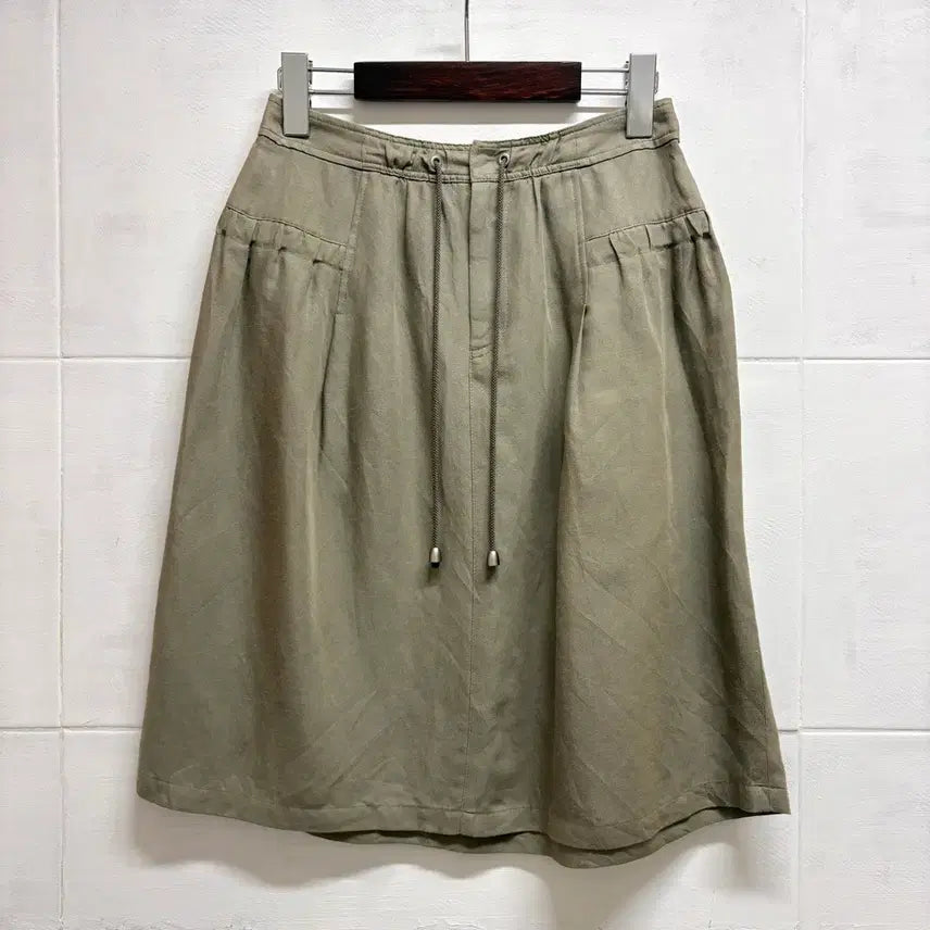 [BUNJANG] Fairy Linen Shirring String Midi Skirt (Khaki, Japan) / 카키 린넨 셔링 스트링 페어리 미디 스커트 JPN