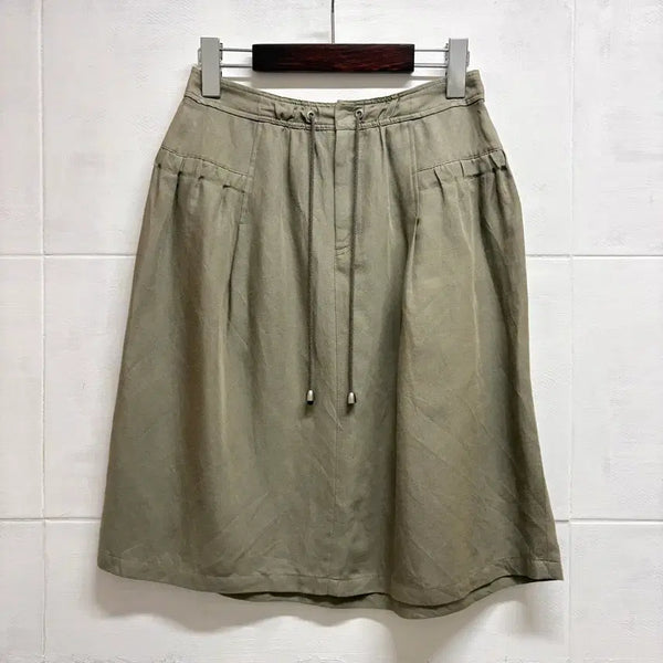 [BUNJANG] Fairy Linen Shirring String Midi Skirt (Khaki, Japan) / 카키 린넨 셔링 스트링 페어리 미디 스커트 JPN