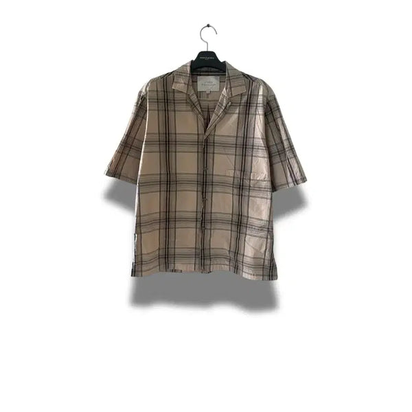 [BUNJANG] Studio Nicholson 18SS COCKLE Open Collar Shirt Beige Check Pattern M / Studio Nicholson 18SS COCKLE Open Collar