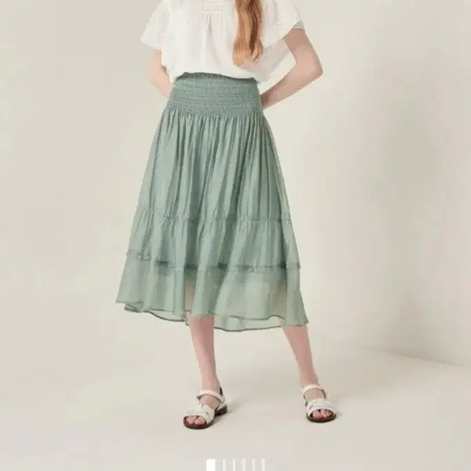 [BUNJANG] SJSJ Smocking Banding Midi Skirt Mint XS / 0862 SJSJ 스모킹 밴딩 스커트 민트색  XS
