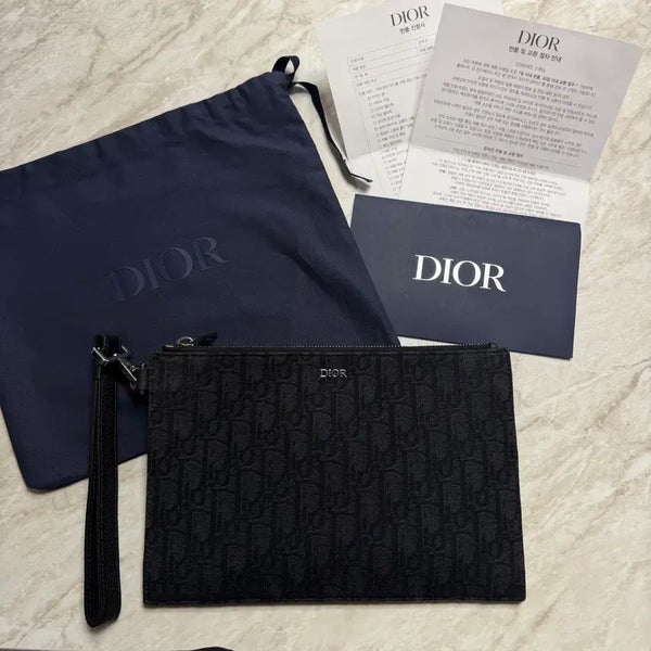 [BUNJANG] Dior Oblique A5 Clutch Pouch Black / 디올 오블리크 A5 클러치백 정품 블랙 디올 파우치