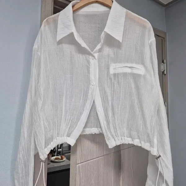 [BUNJANG] Sheer Cropped Shirt / 시스루 크롭셔츠