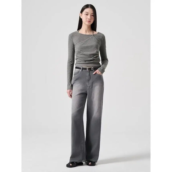 [BUNJANG] Eight Seconds Long Wide Linen Denim Pants Ash Grey / 무신사 에잇세컨즈 롱 와이드 리넨 데님 팬츠 애쉬 그레이진 s