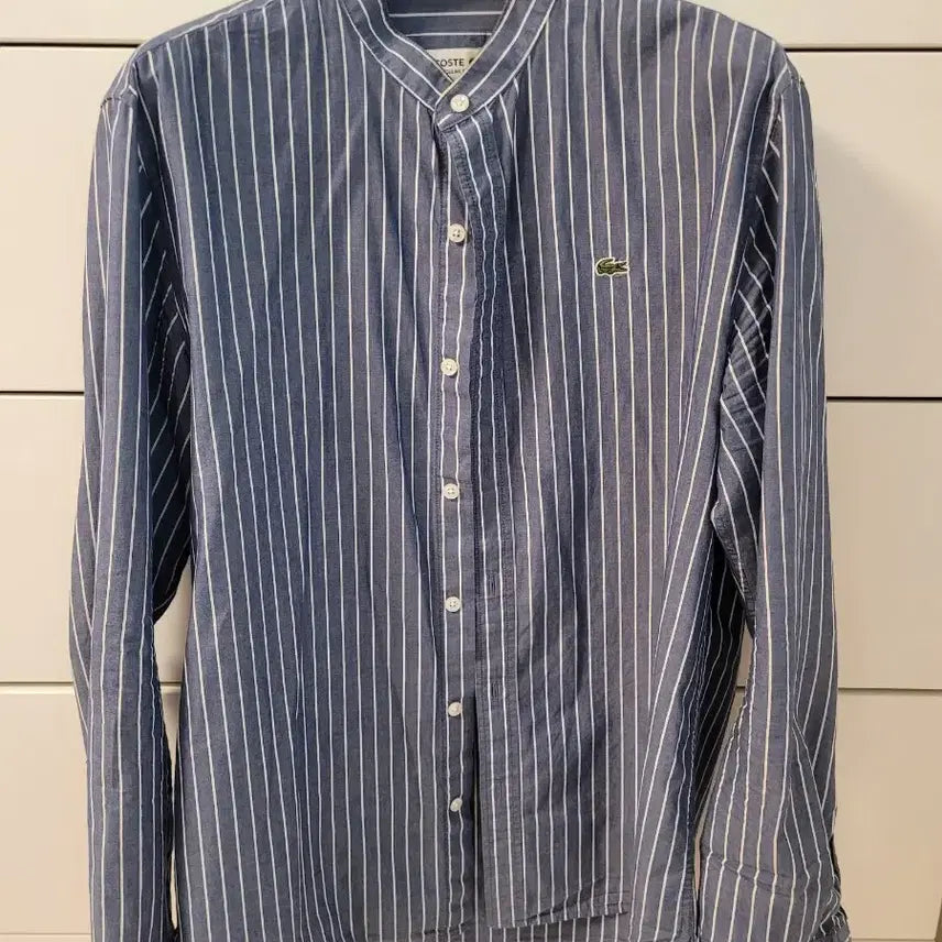 [BUNJANG] Lacoste Blue Striped Banding Collar Shirt / 라코스테 셔츠 블루 스트라이프 밴딩카라