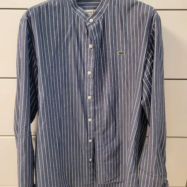 [BUNJANG] Lacoste Blue Striped Banding Collar Shirt / 라코스테 셔츠 블루 스트라이프 밴딩카라