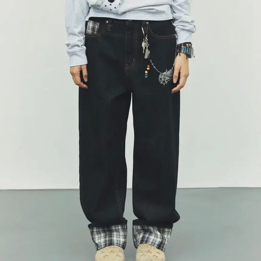 [BUNJANG] Kavish Check Denim Pants Black M / 카비시 W CHECK DENIM PANTS BLACK [M]