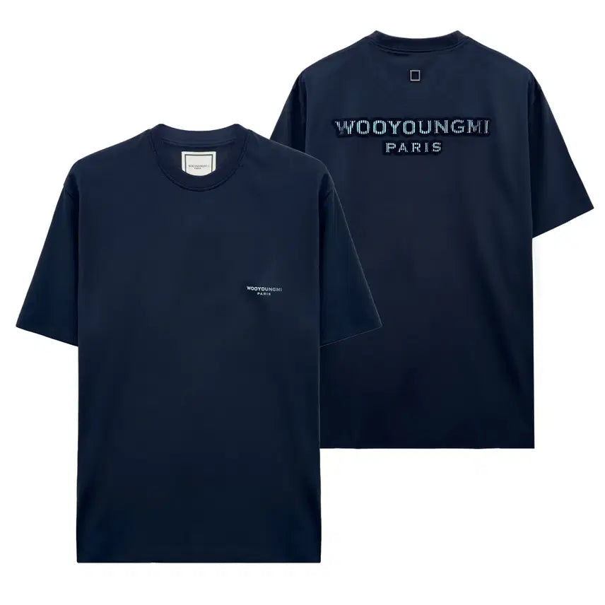 [BUNJANG] Wooyoungmi Tufted Embroidered Back Logo Short Sleeve T-Shirt Navy / [새상품정품]우영미 터프트 자수 백로고 반팔티셔츠W261TS09704N